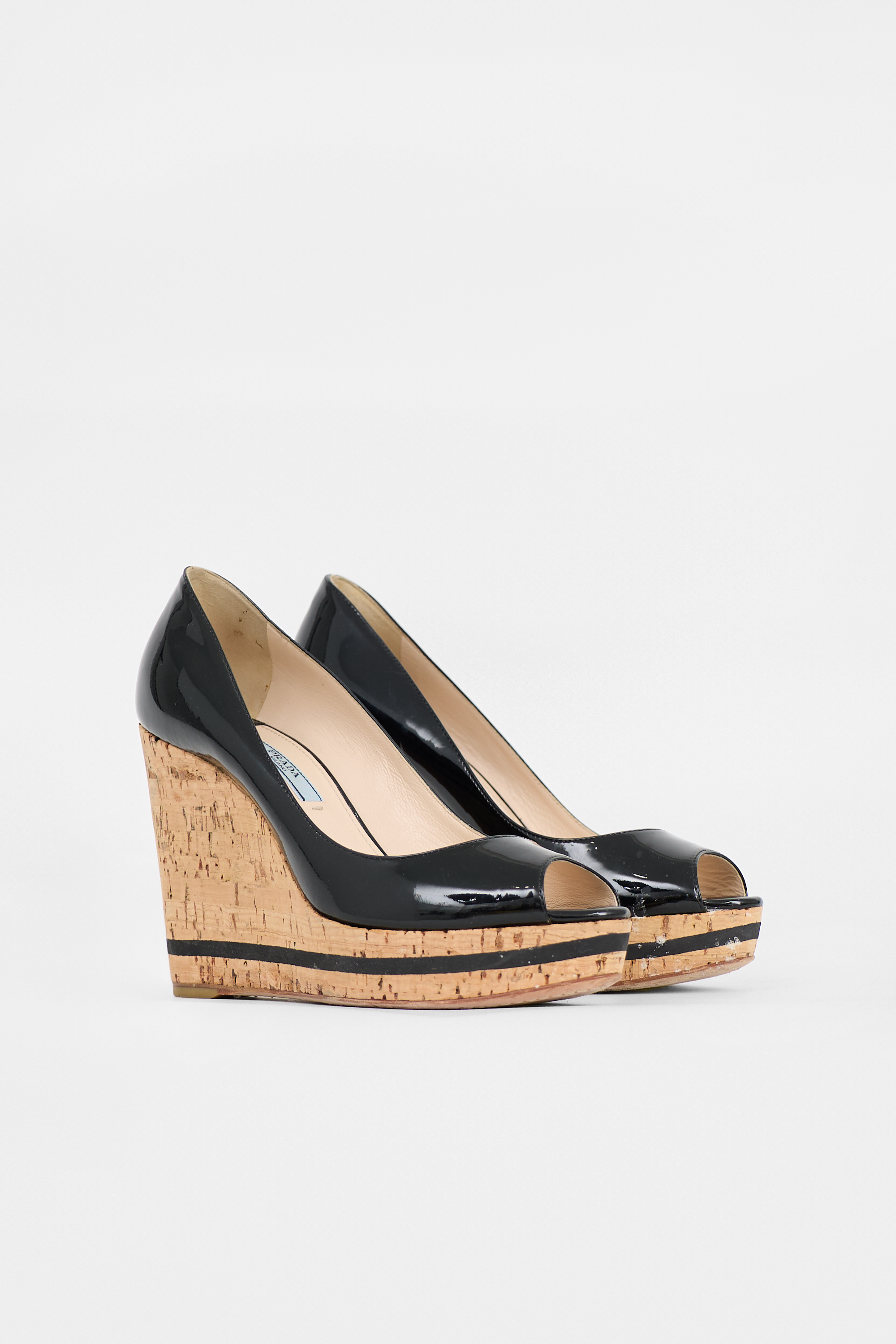 Prada Patent & Cork Wedge Sandal