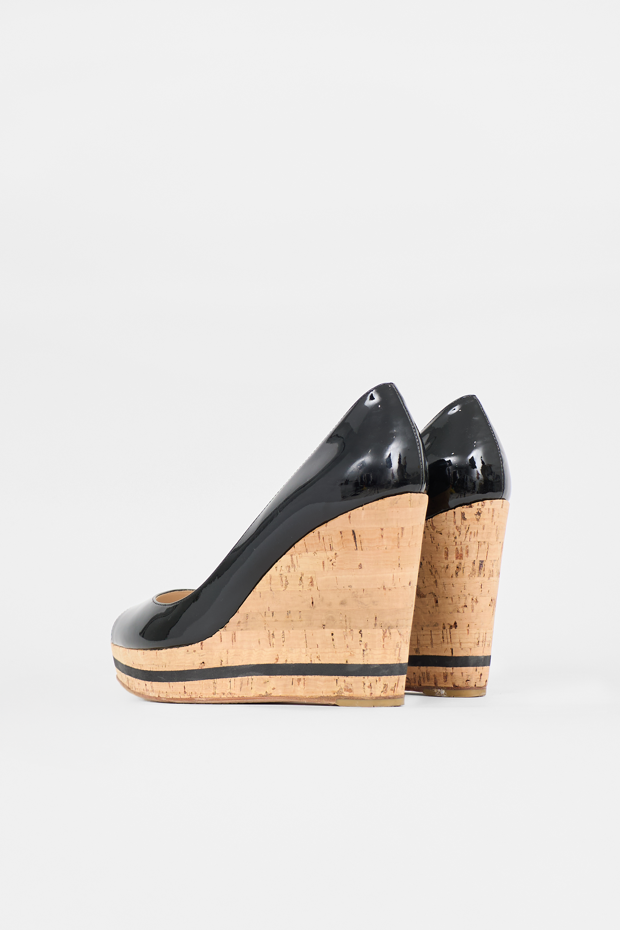 Prada Patent & Cork Wedge Sandal