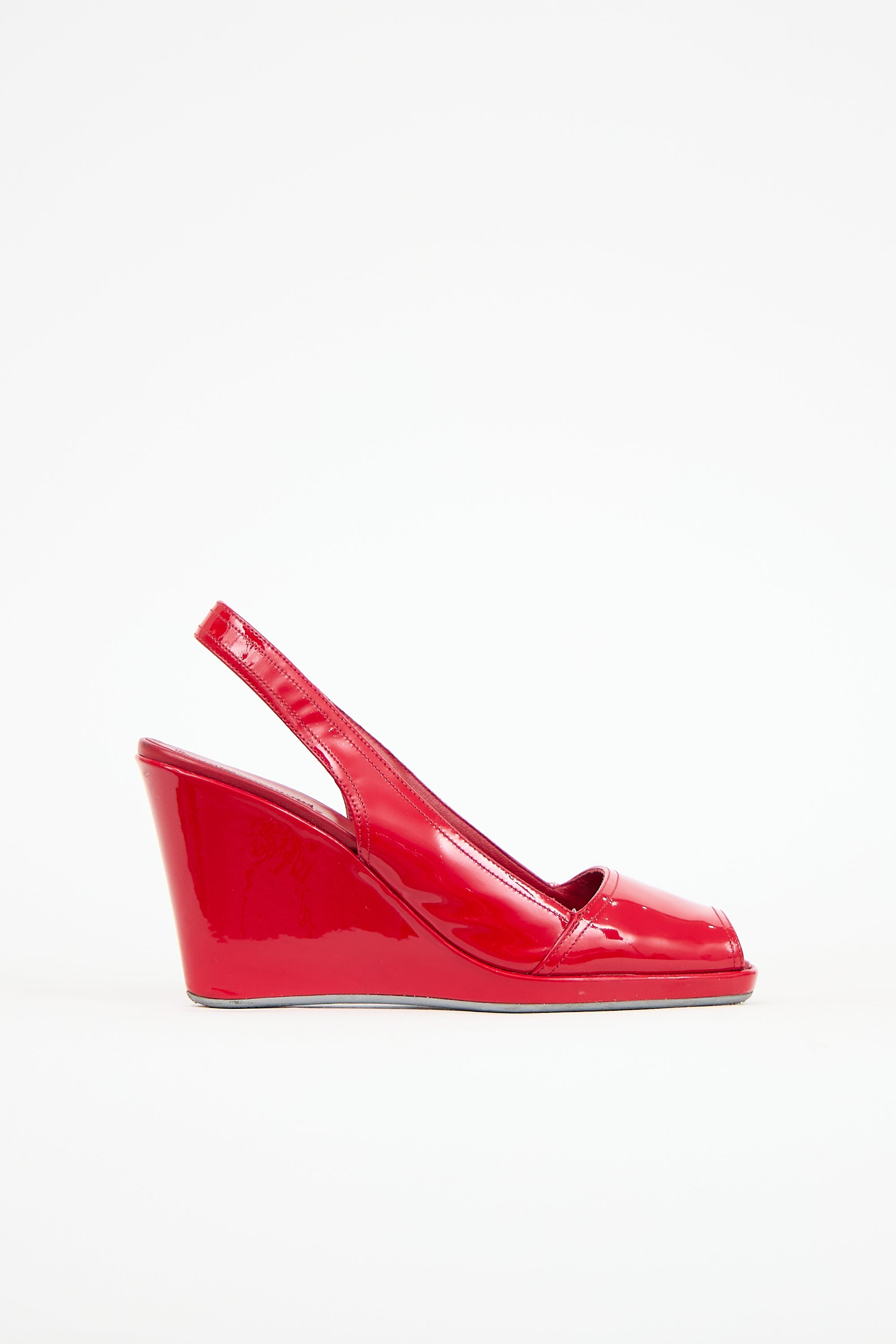 Prada Patent Peep Toe Wedge
