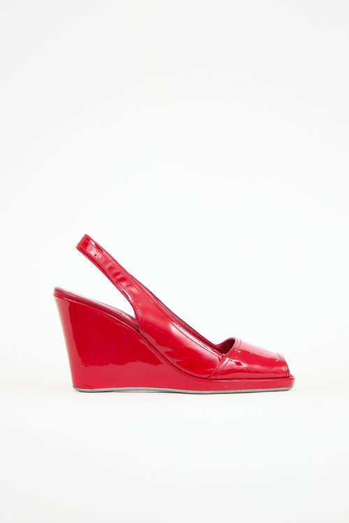 Prada Patent Peep Toe Wedge