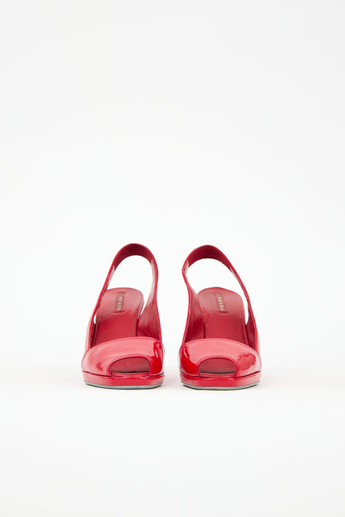 Prada Patent Peep Toe Wedge