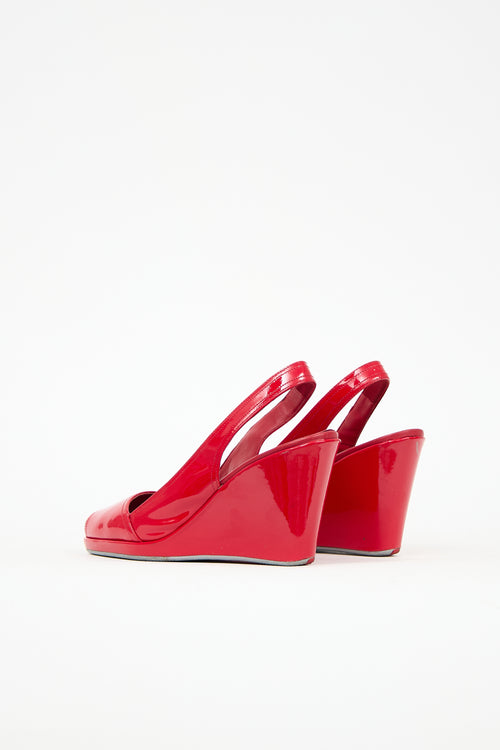 Prada Patent Peep Toe Wedge