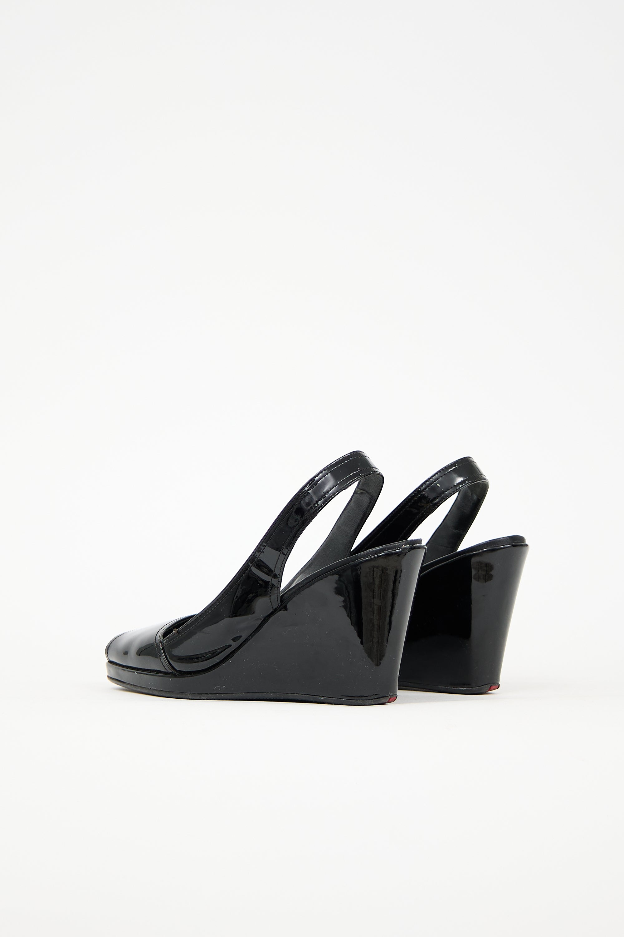 Prada Patent Peep Toe Wedge
