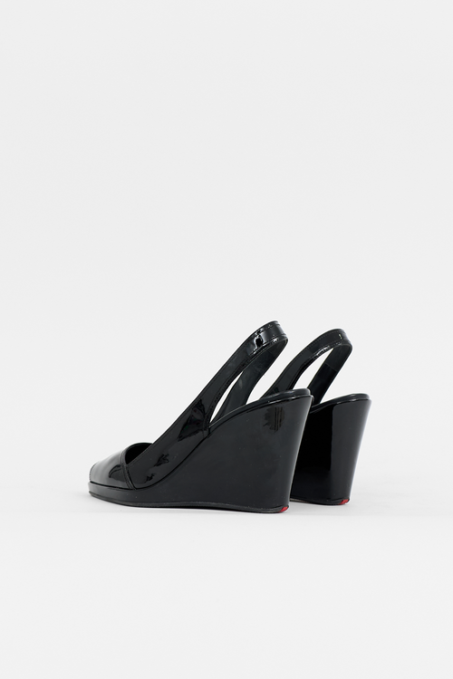 Prada Patent Slingback Wedge Sandal