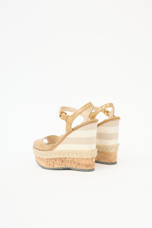 Prada Patent Stripe Wedge Sandal