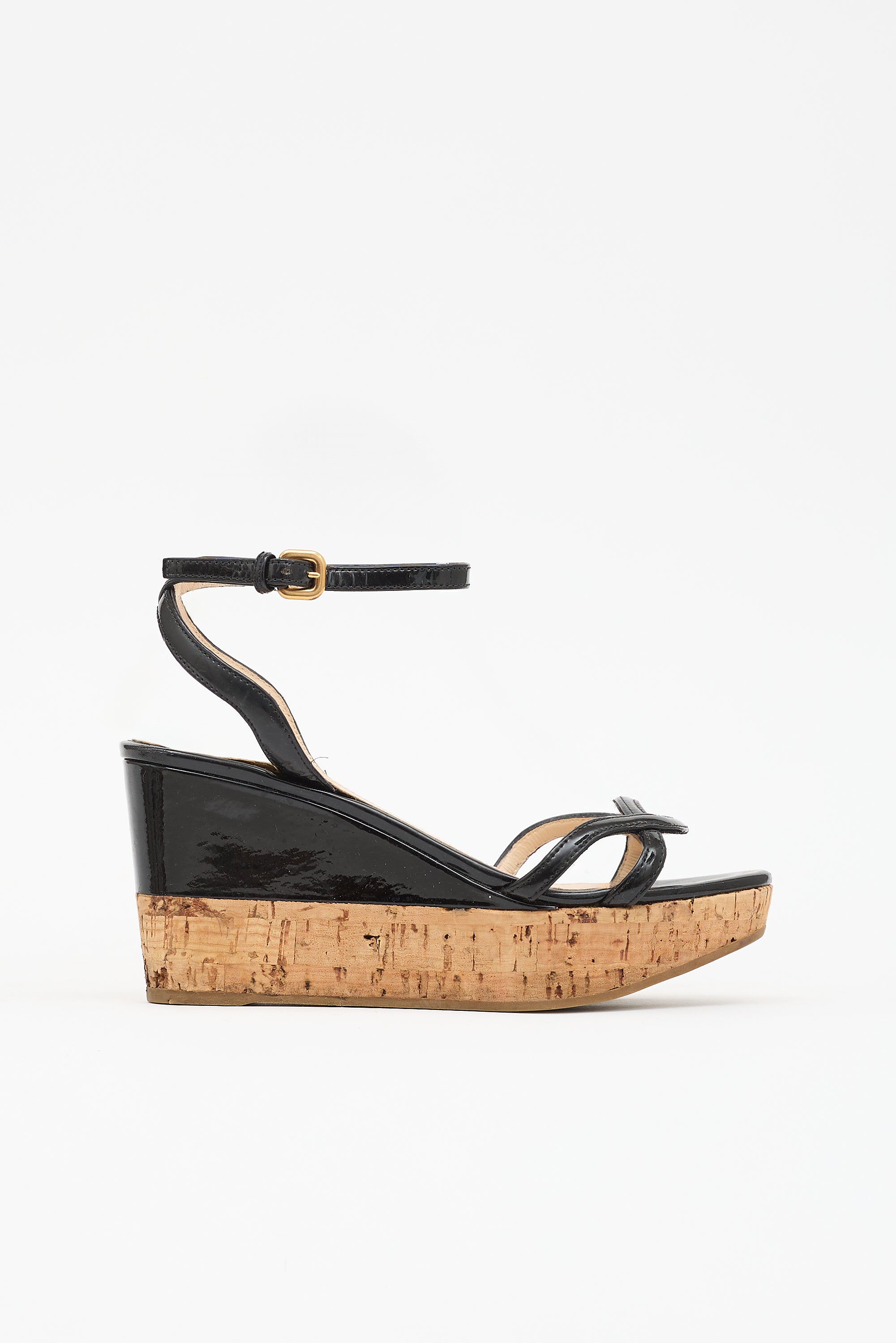 Prada Patent & Cork Wedge Sandal