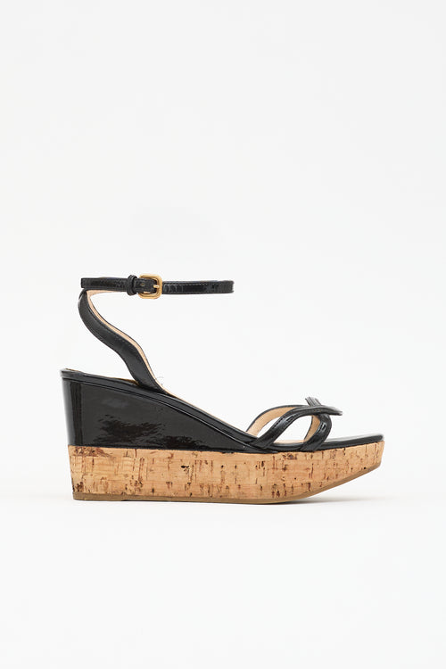 Prada Patent & Cork Wedge Sandal