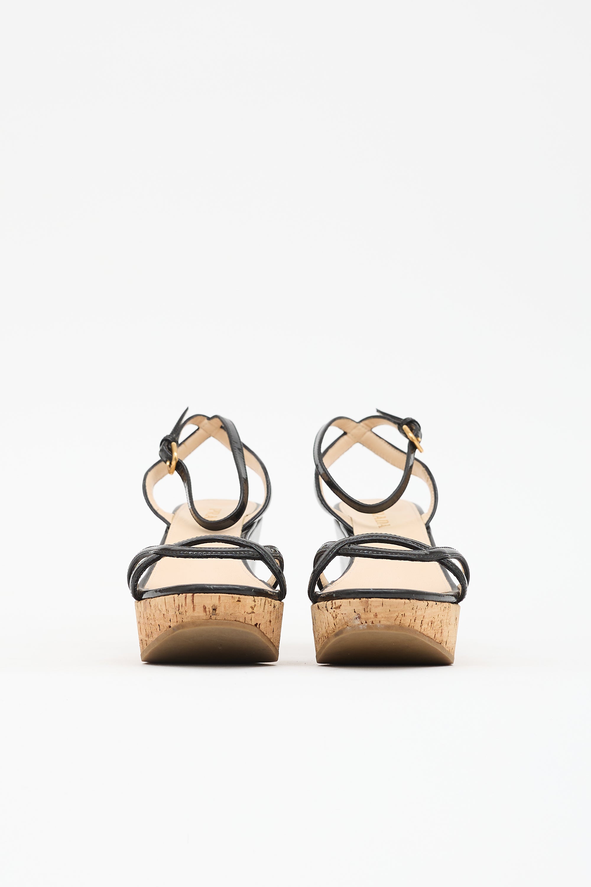 Prada Patent & Cork Wedge Sandal