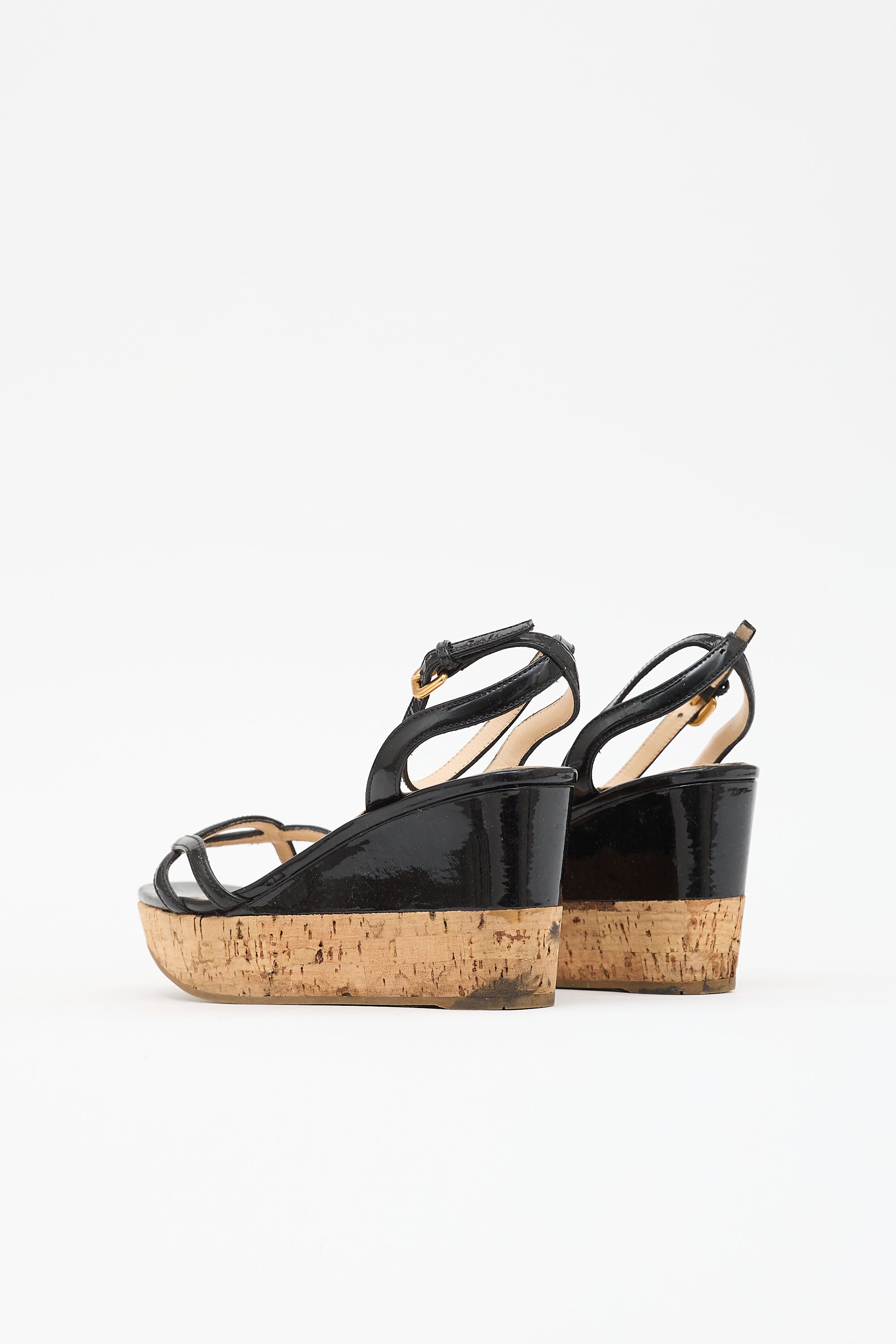 Prada Patent & Cork Wedge Sandal