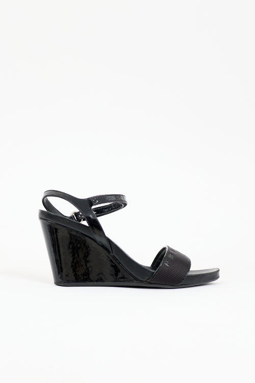 Prada Patent Logo Wedge Sandal