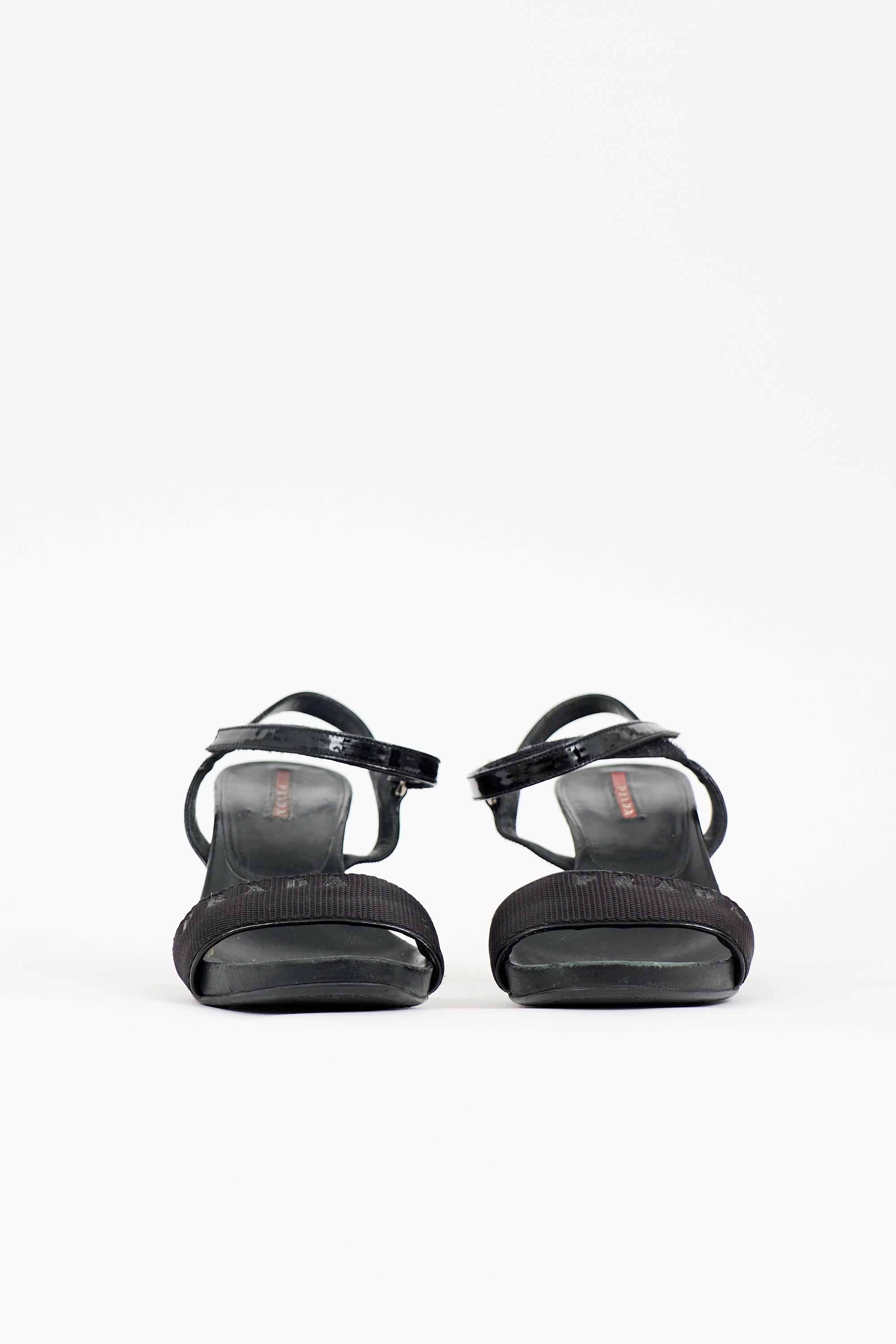 Prada Patent Logo Wedge Sandal