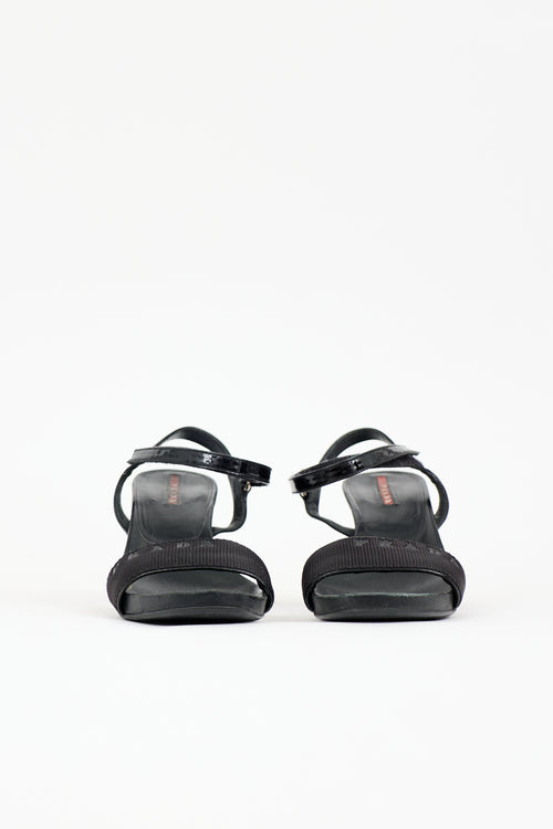 Prada Patent Logo Wedge Sandal