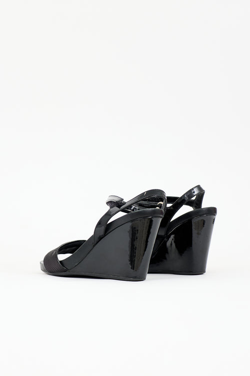 Prada Patent Logo Wedge Sandal