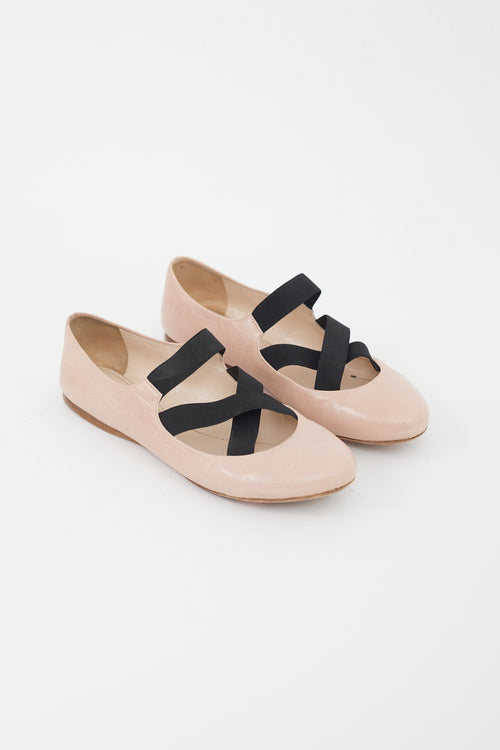 Prada Pink & Black Leather Strappy Ballet Flat