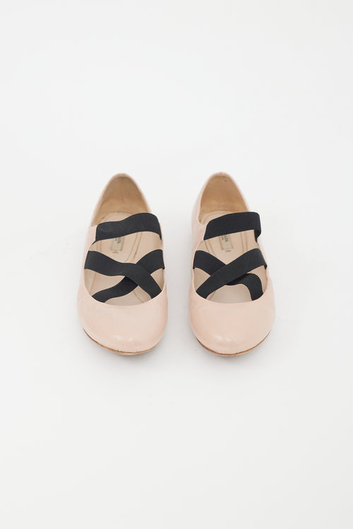 Prada Pink & Black Leather Strappy Ballet Flat