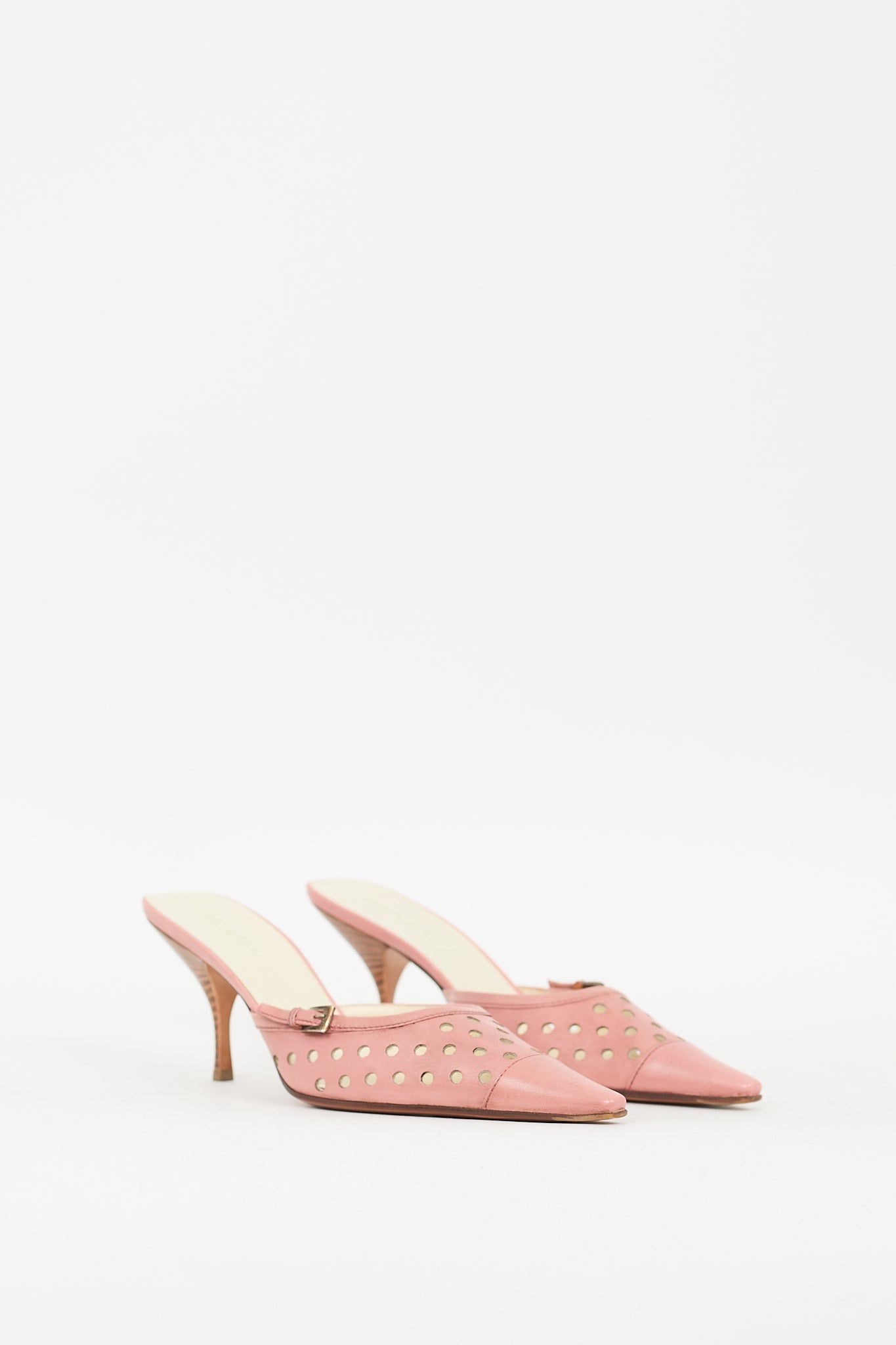 Prada Pink Leather Perforated Heeled Mule