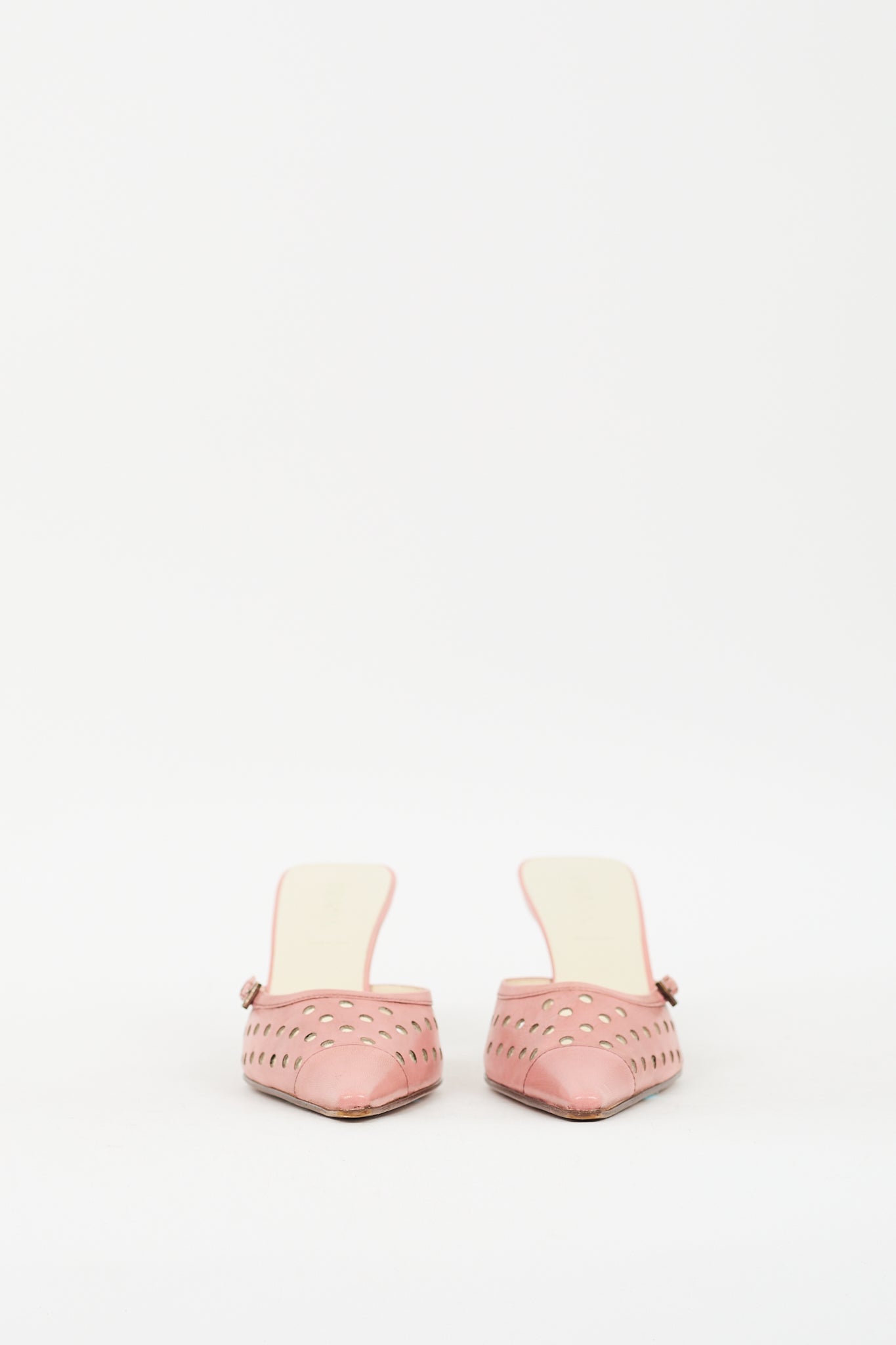 Prada Pink Leather Perforated Heeled Mule