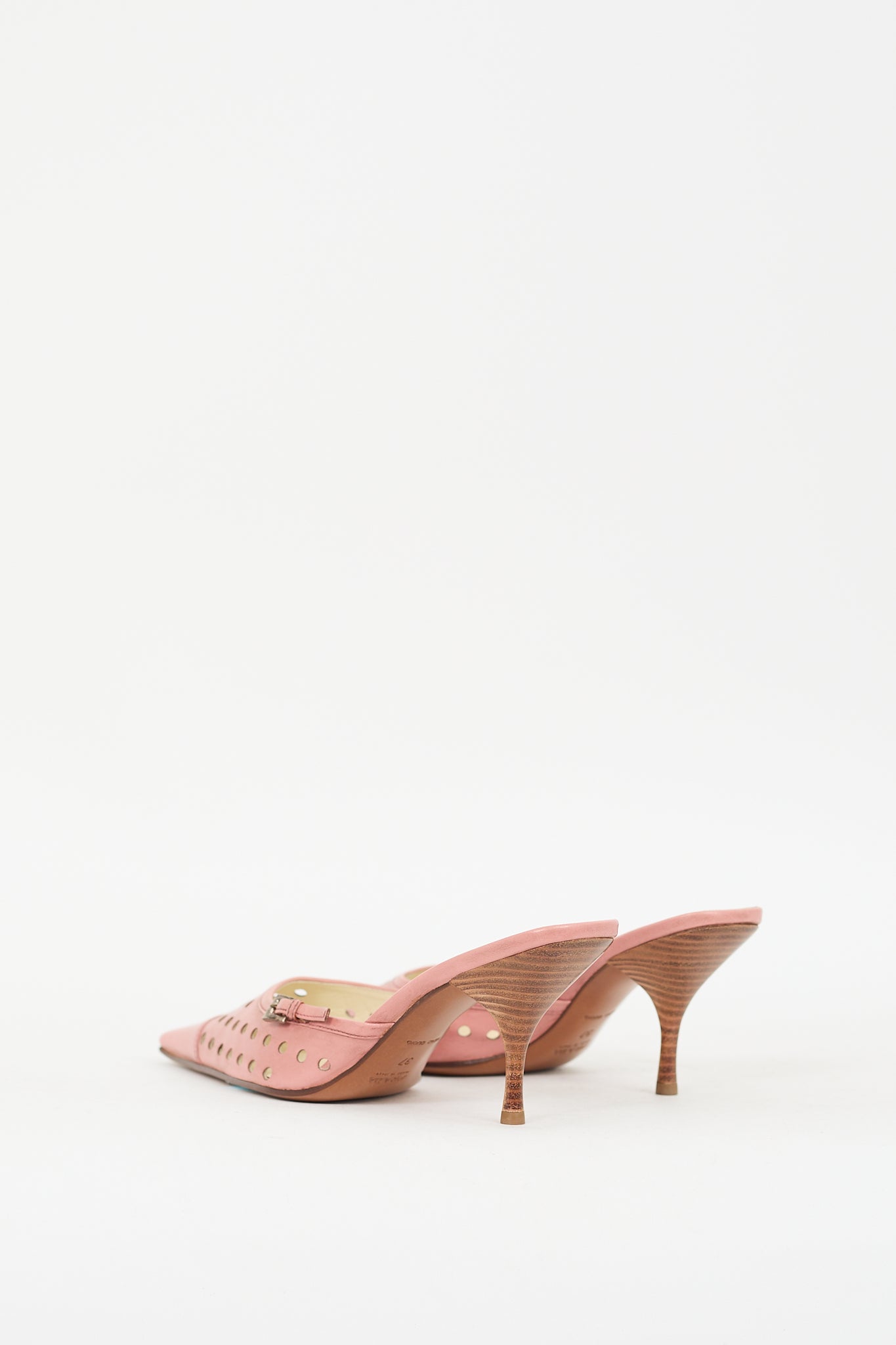 Prada Pink Leather Perforated Heeled Mule