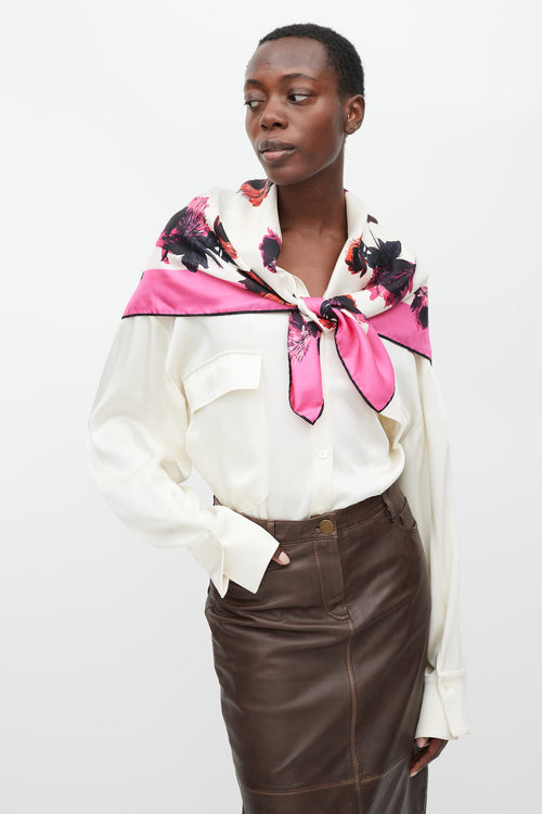 Prada Pink & Multicolour Floral Scarf
