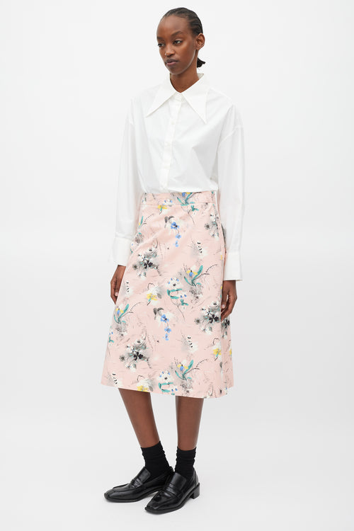Prada Pink & Multicolour Floral Skirt