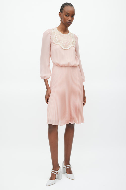 Prada Pink & Yellow Pleated Beaded Dress