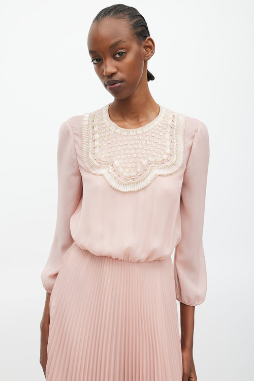 Prada Pink & Yellow Pleated Beaded Dress