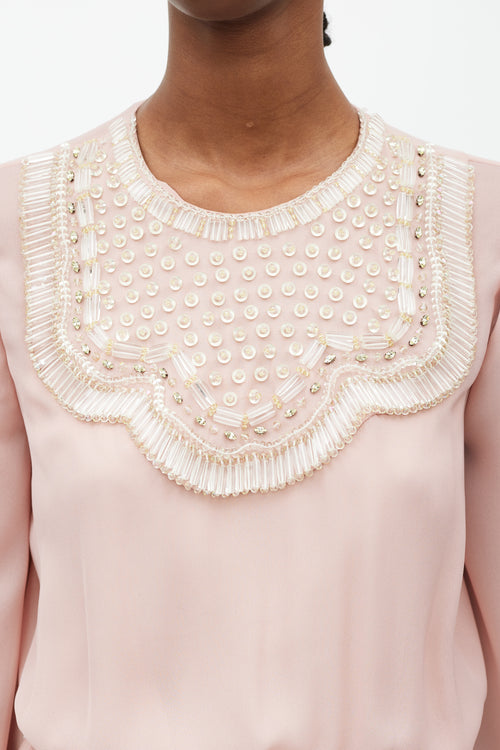 Prada Pink & Yellow Pleated Beaded Dress