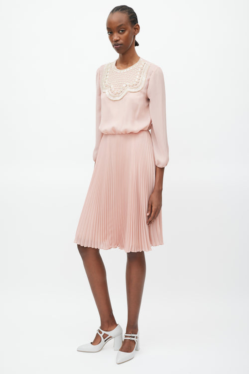 Prada Pink & Yellow Pleated Beaded Dress