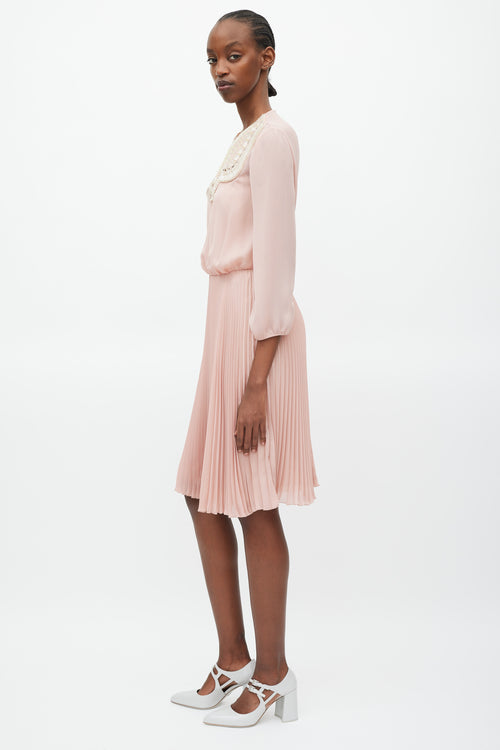 Prada Pink & Yellow Pleated Beaded Dress