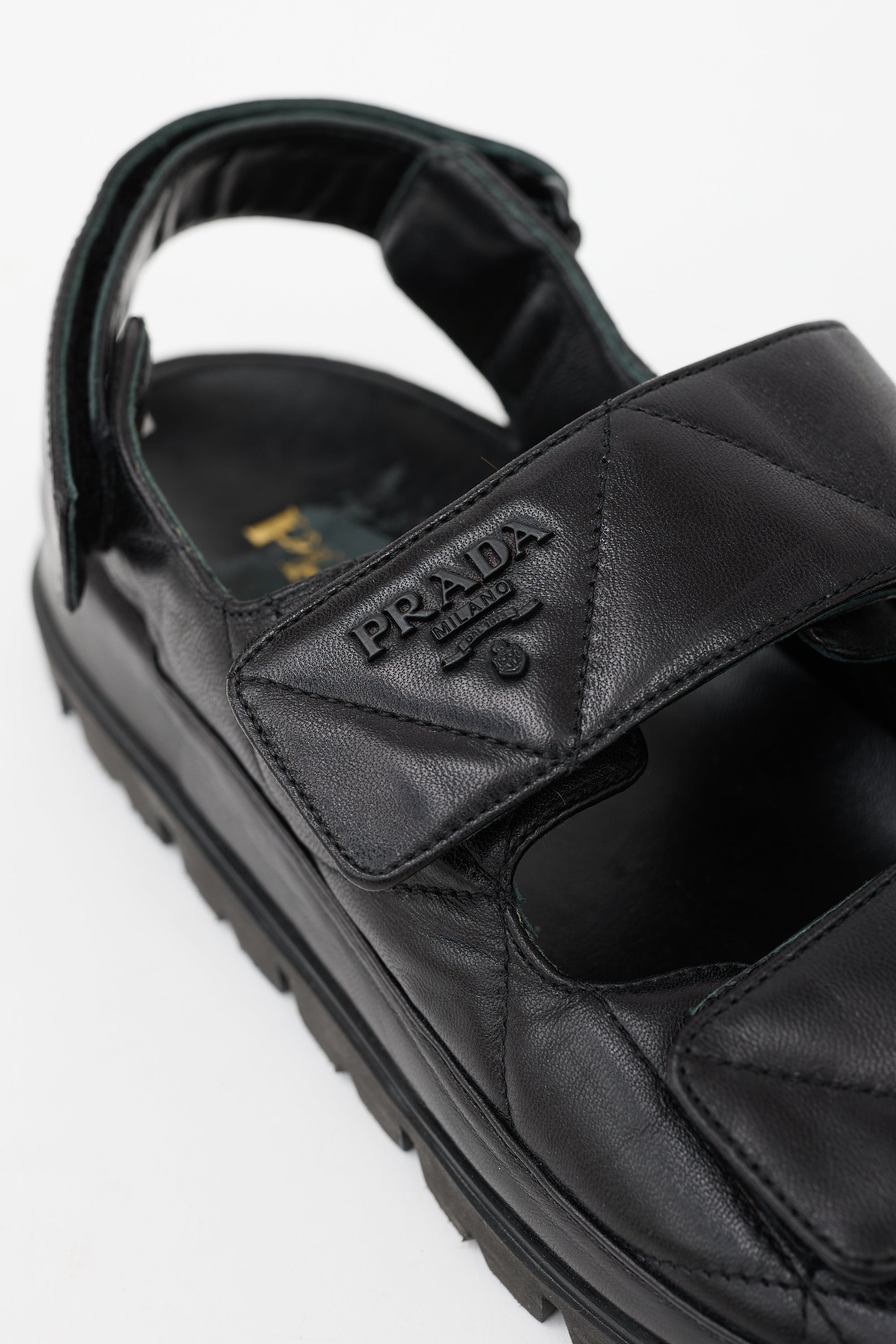 Prada Quilted Leather Logo Sandal