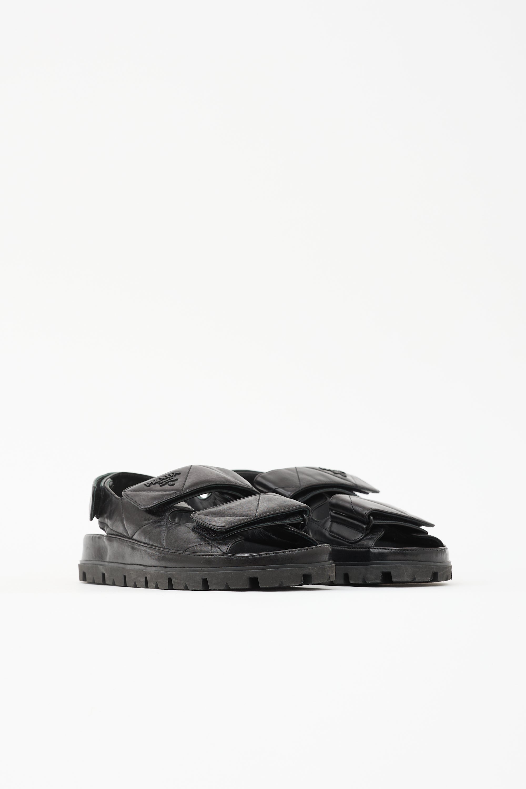 Prada Quilted Leather Logo Sandal