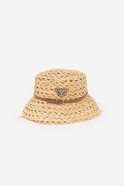 Prada Raffia Belted Logo Bucket Hat
