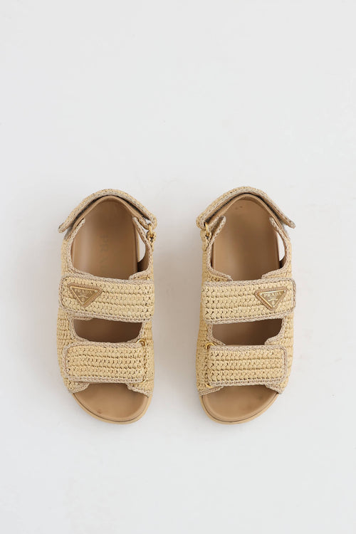 Prada Raffia Woven Logo Sandal