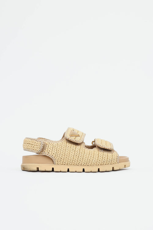 Prada Raffia Woven Logo Sandal