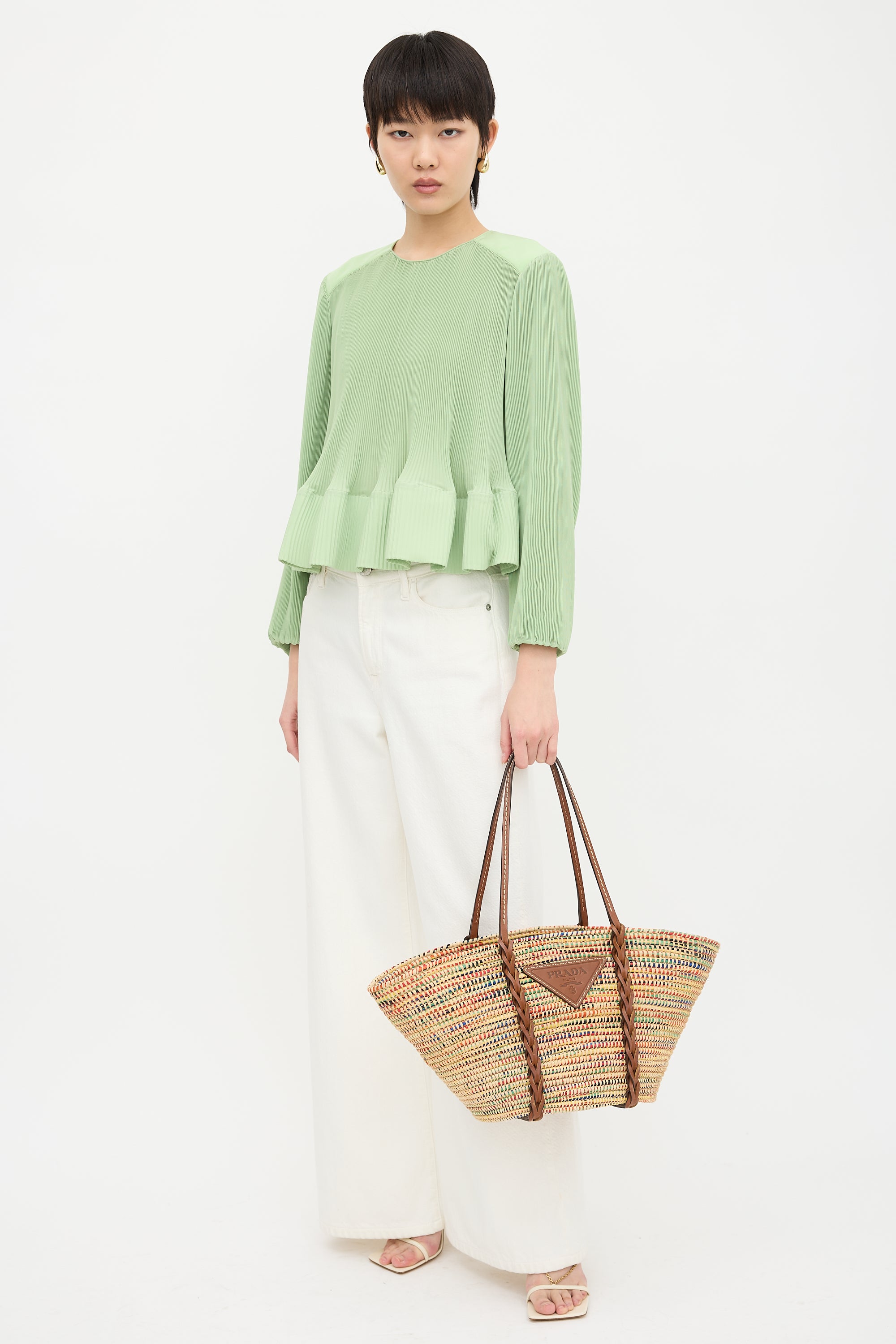 Prada Raffia Basket Tote Bag