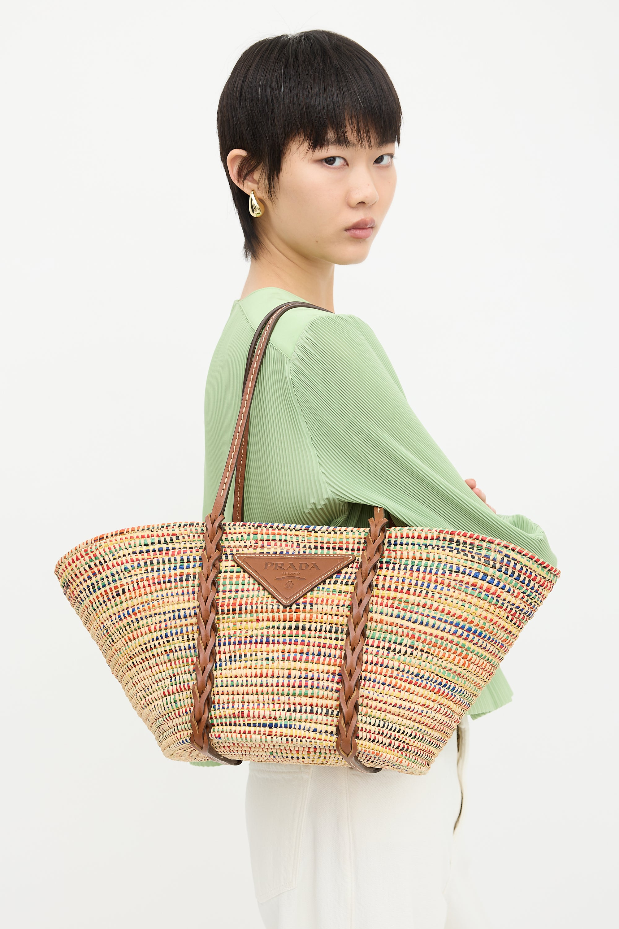 Prada Raffia Basket Tote Bag
