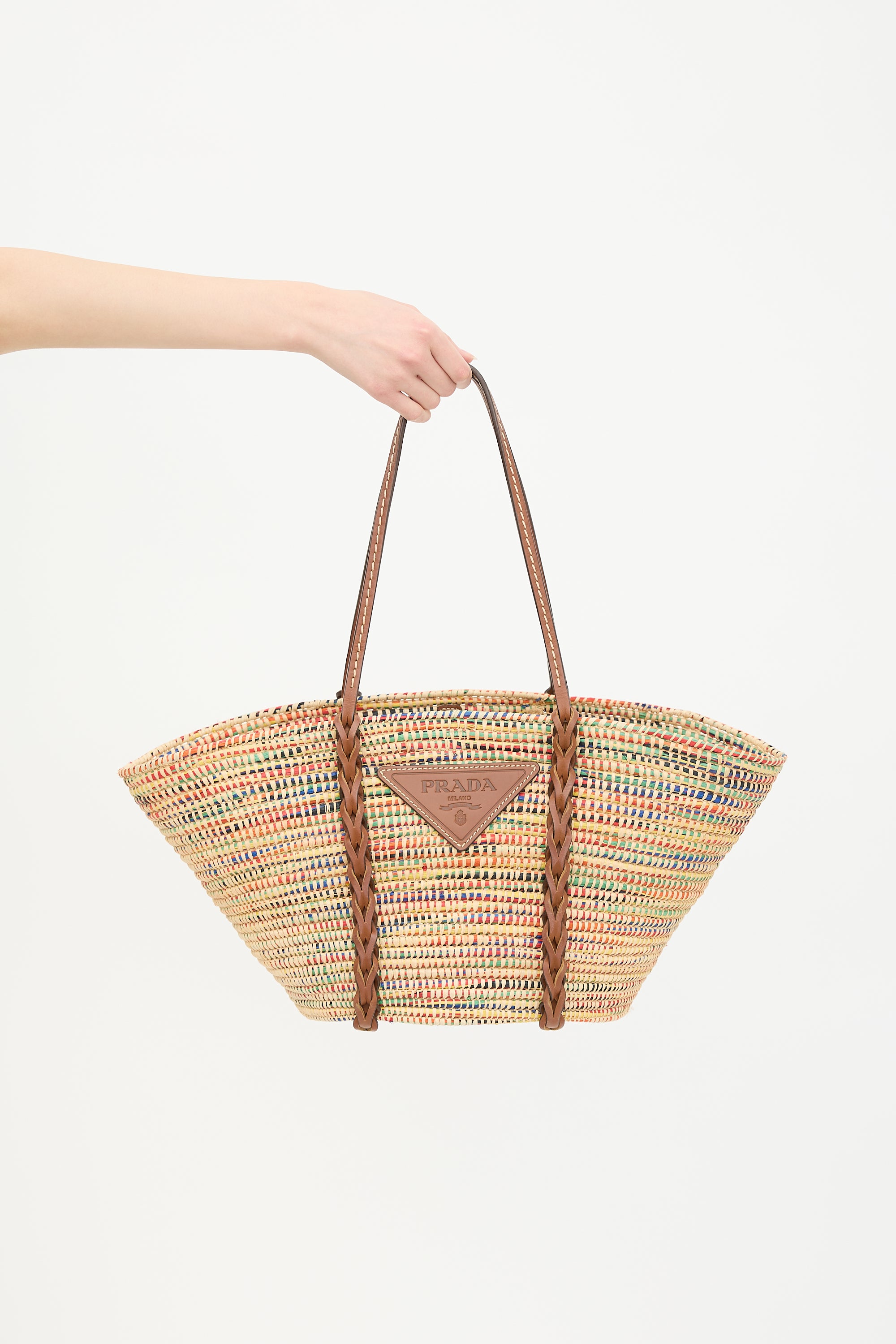 Prada Raffia Basket Tote Bag