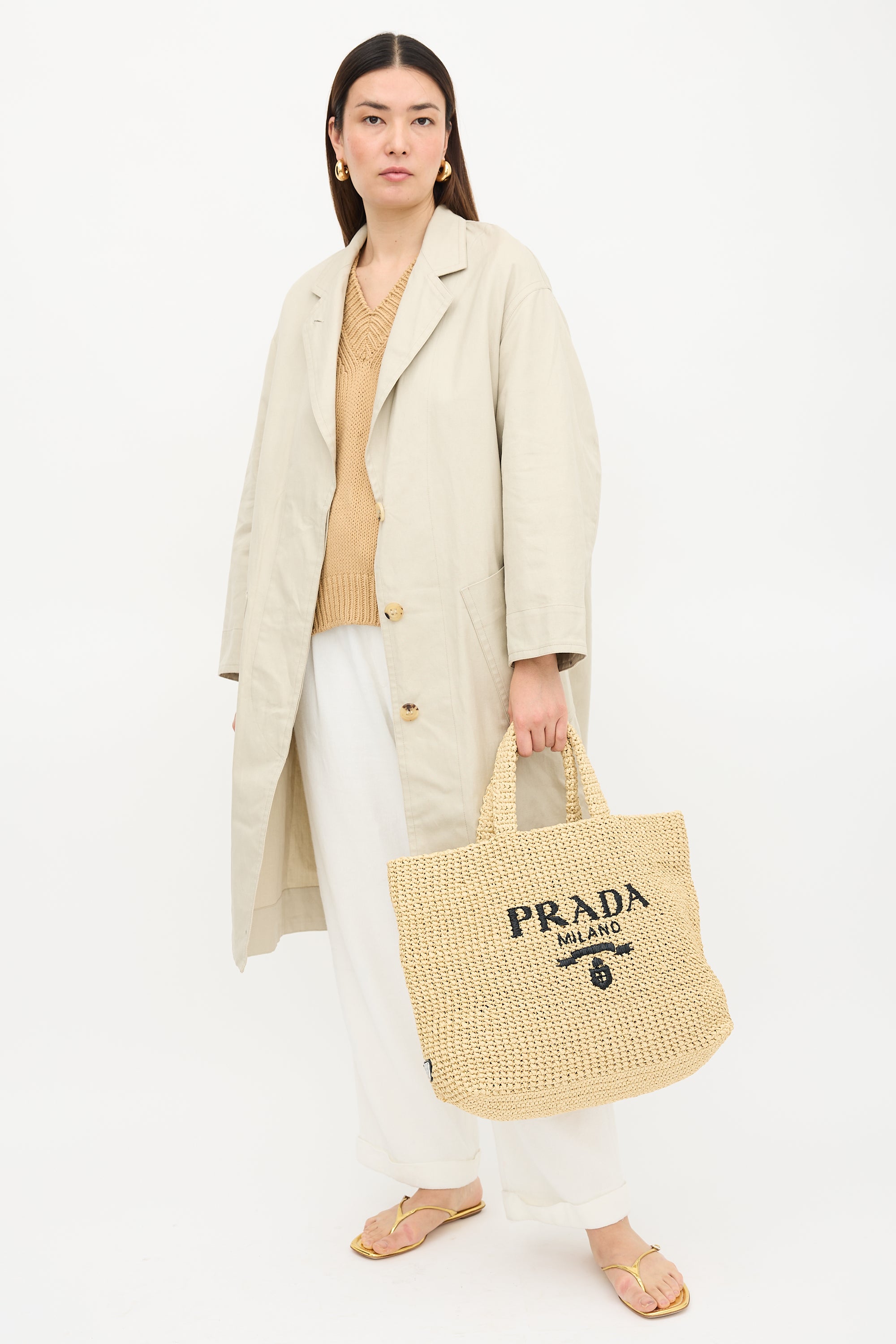 Prada Raffia Crochet Logo Tote Bag
