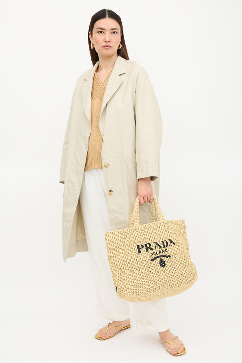 Prada Raffia Crochet Logo Tote Bag