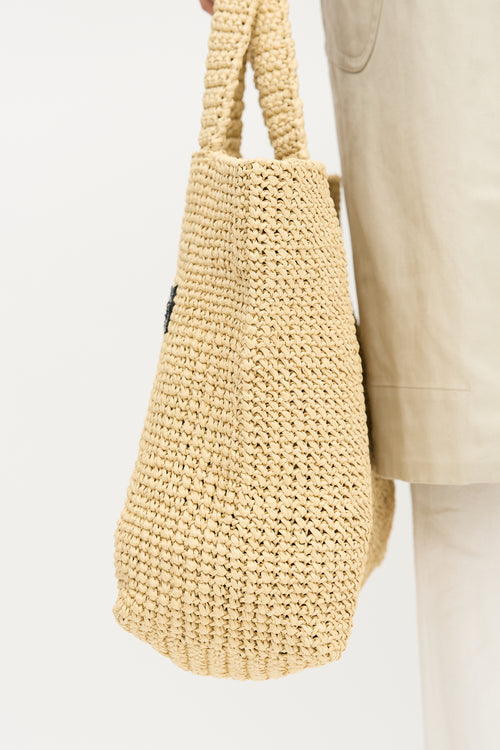 Prada Raffia Crochet Logo Tote Bag