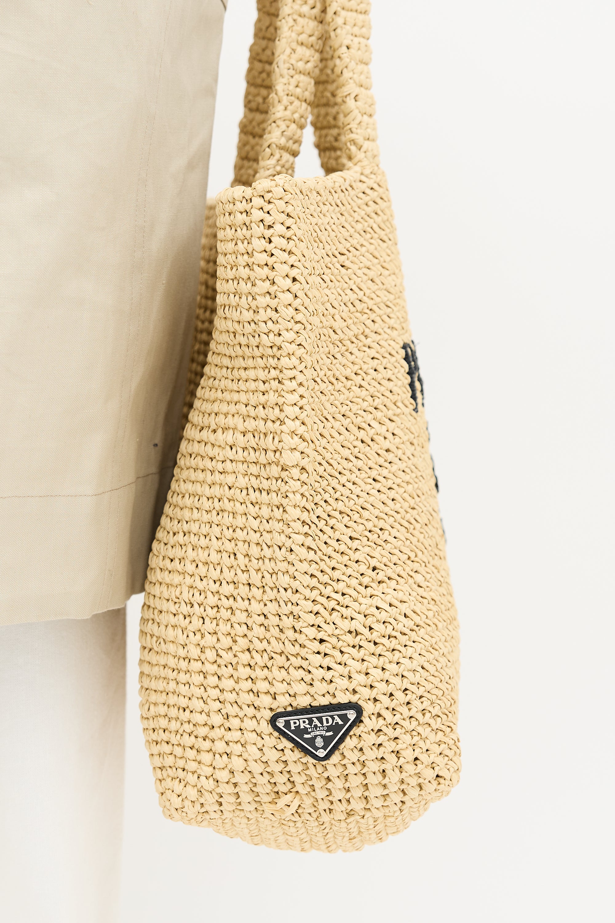 Prada Raffia Crochet Logo Tote Bag
