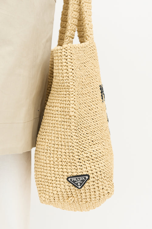 Prada Raffia Crochet Logo Tote Bag