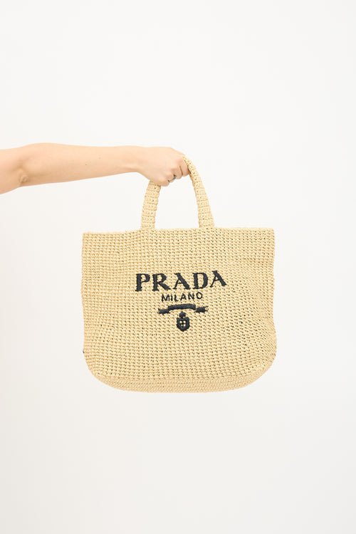 Prada Raffia Crochet Logo Tote Bag