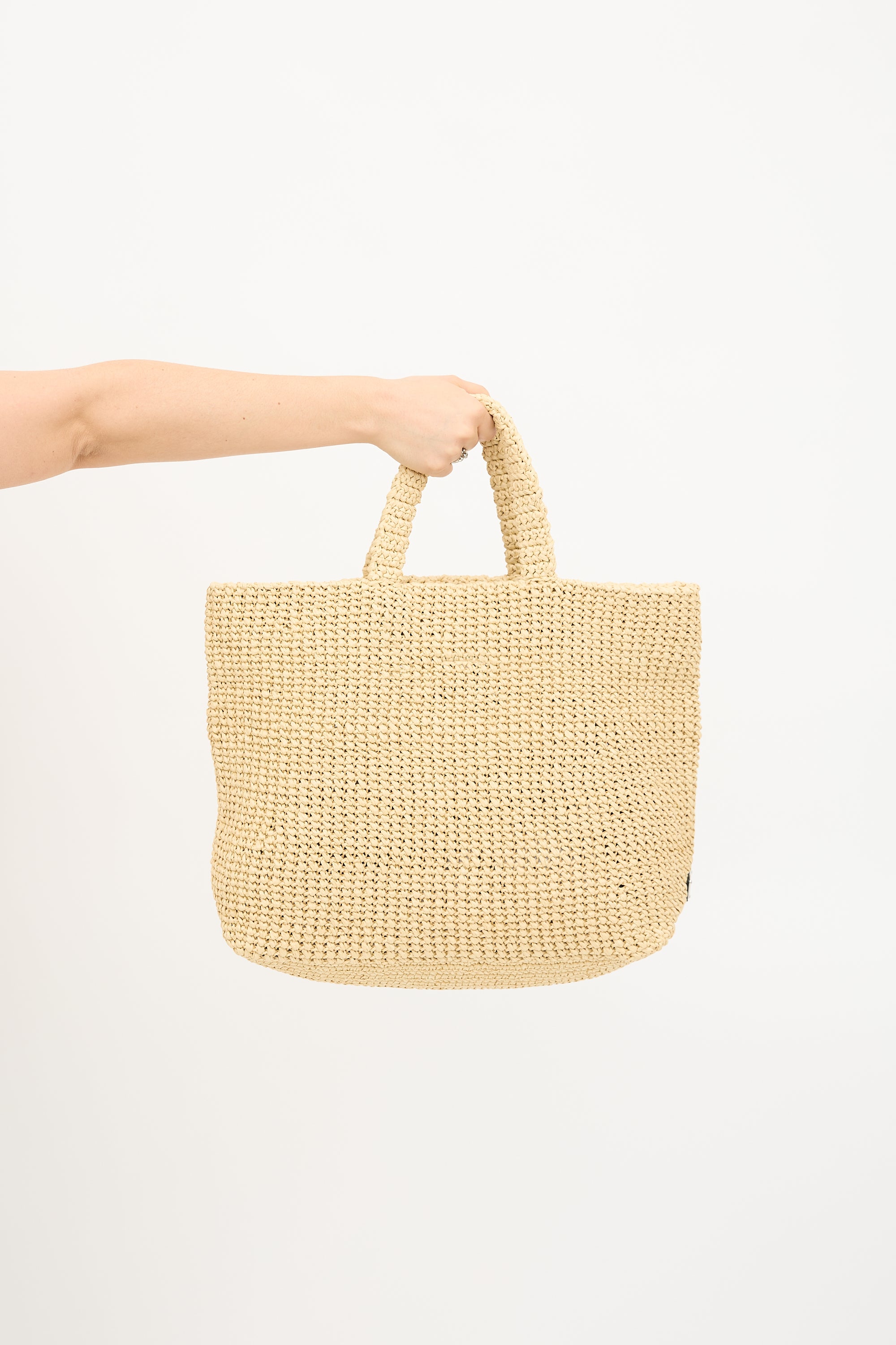 Prada Raffia Crochet Logo Tote Bag
