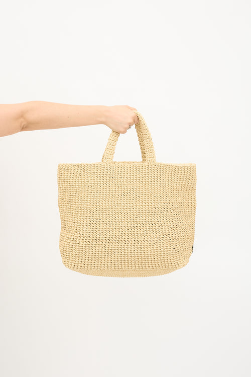 Prada Raffia Crochet Logo Tote Bag