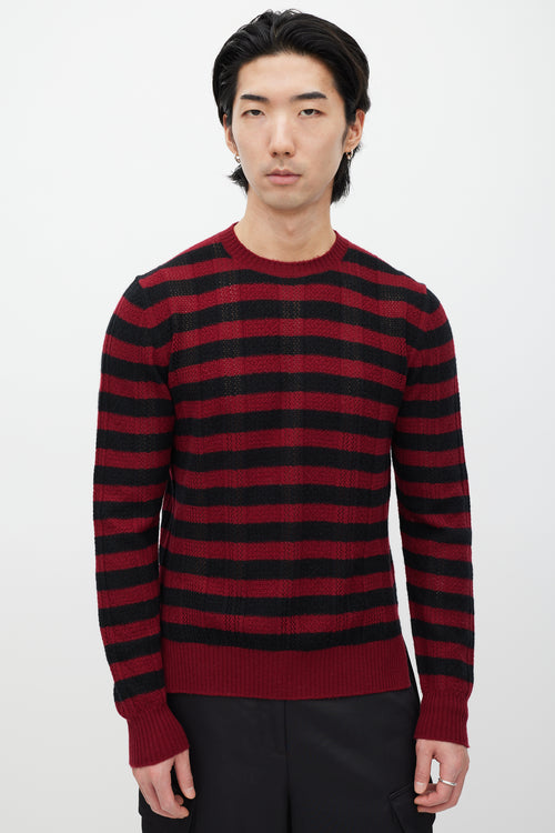 Prada Red & Black Cashmere Striped Knit Sweater