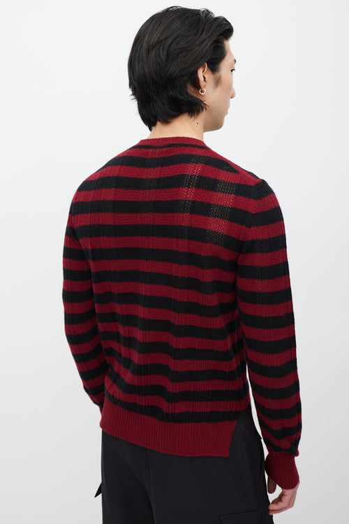 Prada Red & Black Cashmere Striped Knit Sweater