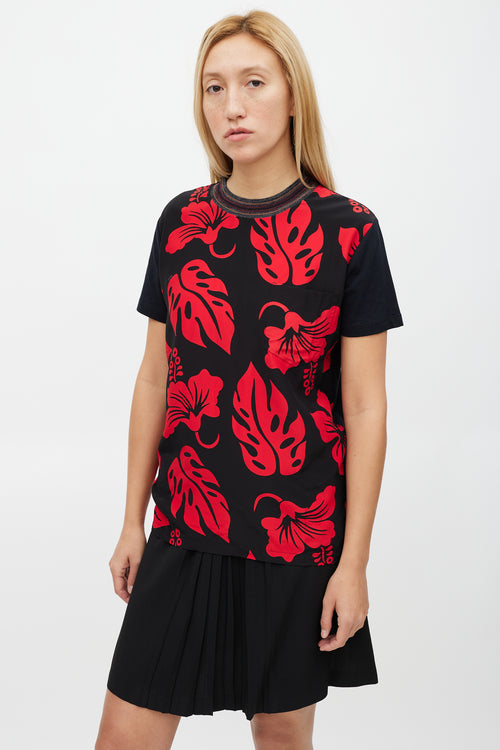 Prada Red & Black Floral T-Shirt