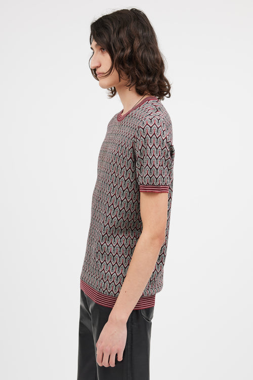 Prada Red & Black Knit Pattern Top