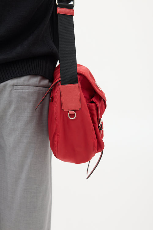 Prada Red & Black Nylon Messenger Bag